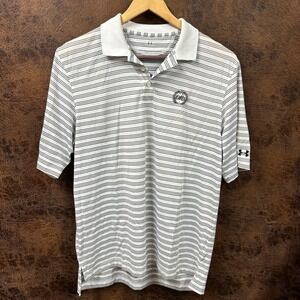 Under Armour large‎ golf polo brown white stripe black embroidered logo